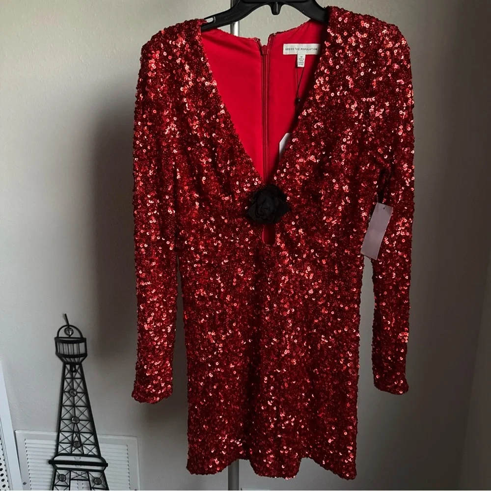 NWT Dress the Population Tula Long Sleeve Mini Dress Sz M - Picture 4 of 8
